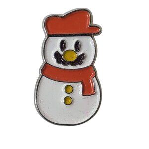 Cute Enamel Mustache Snowman Pin Red Hat Scarf Holiday Winter Lapel Brooch